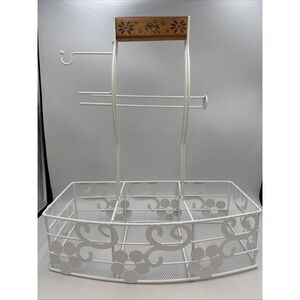 Wire Cooking Caddy White Wooden Handle (QVC?) ‎ 16.5"h x 14"w x 7"d